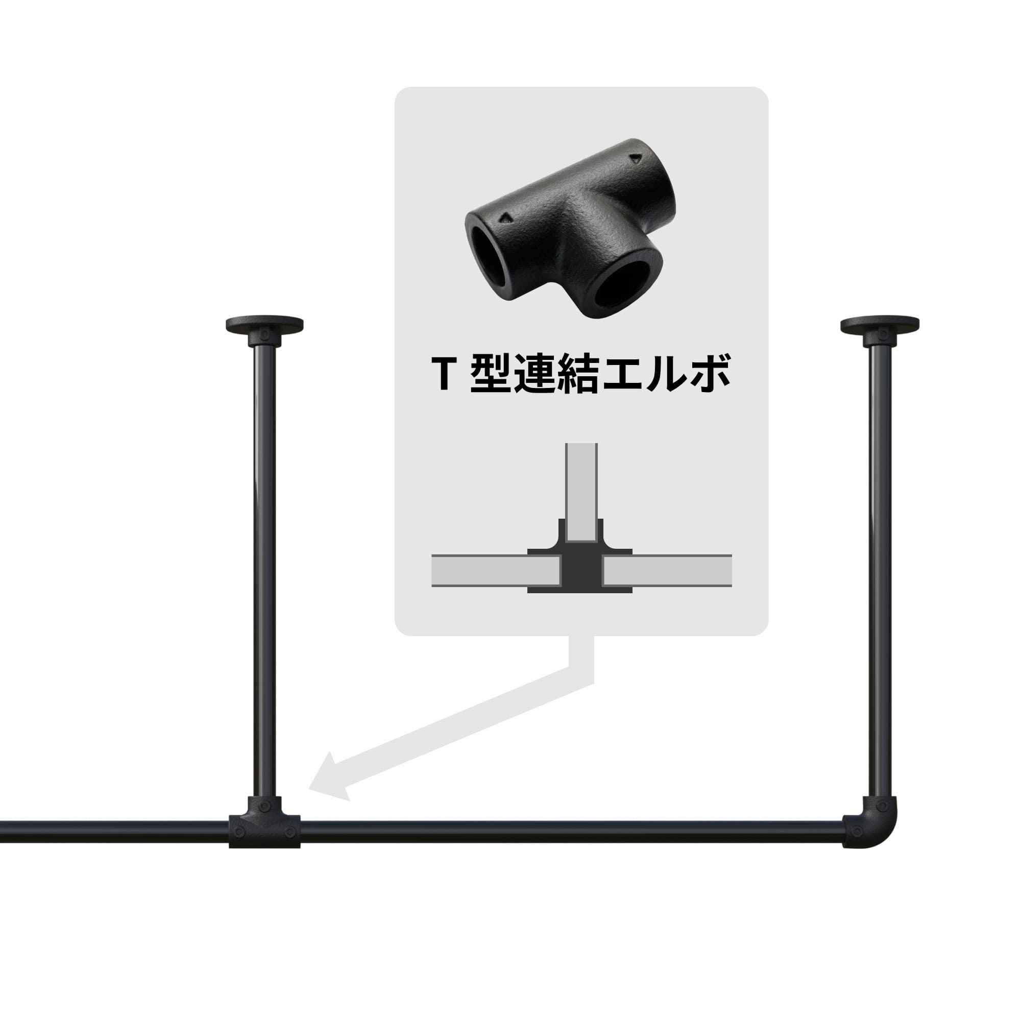 アイアンハンガーパイプ T型連結エルボ ホワイト PS-HB008-38-G141