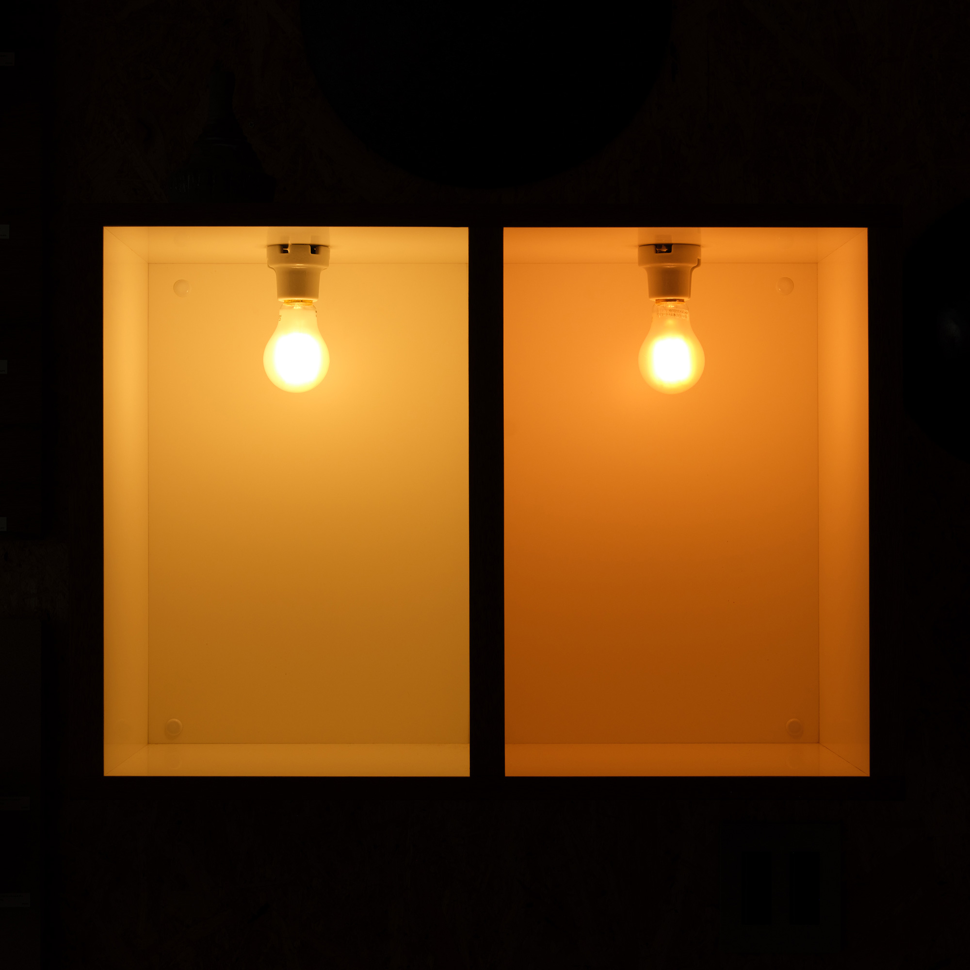 フロストLED電球 φ60(E26)45W相当 アイス 2700K電球色 LT-BB008-02-G141 【アイス】 左：2700K　右：2200K