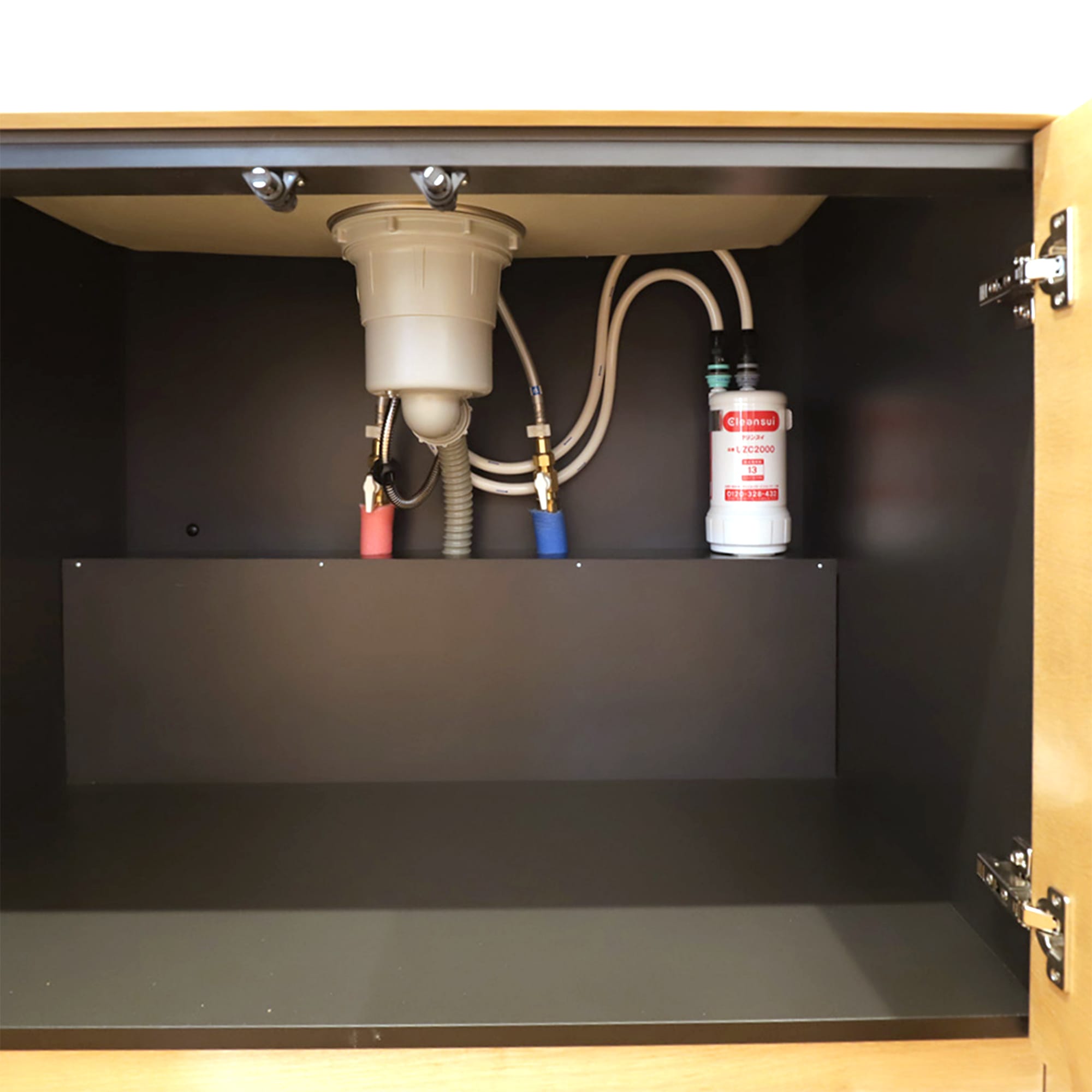 浄水器付き切替混合栓 グースネック クローム KB-PT002-15W-G201 カートリッジとホース接続事例