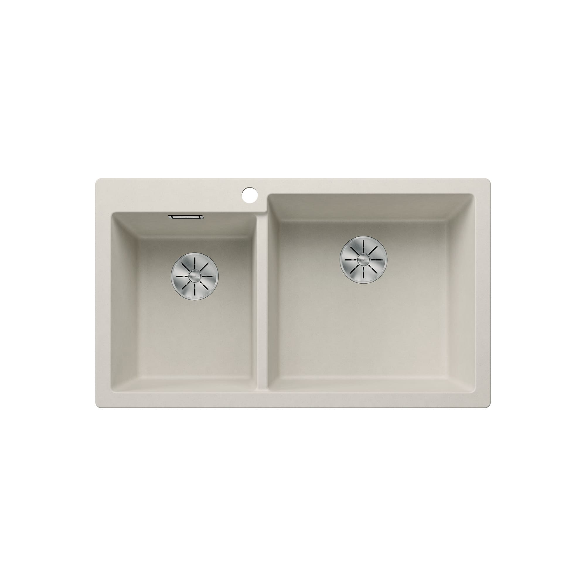 クォーツシンク ダブル サンド KB-KC031-06-G173 左側のサブシンクにオーバフローが付いています。つけ置き洗いやパーティーシンクなど使い方が広がります