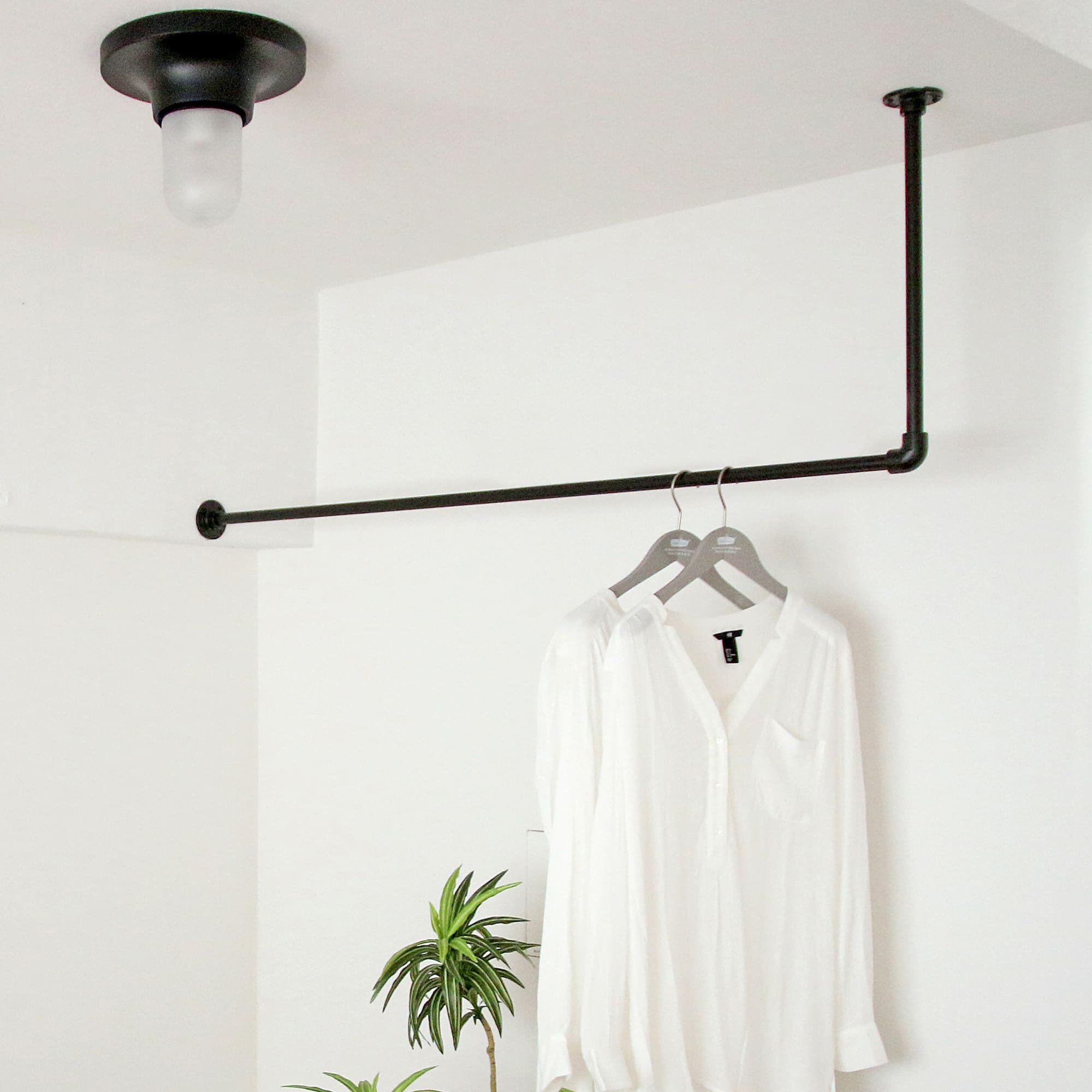 アイアンハンガーパイプ L型-天井吊セット H500 ブラック PS-HB008-67-G141