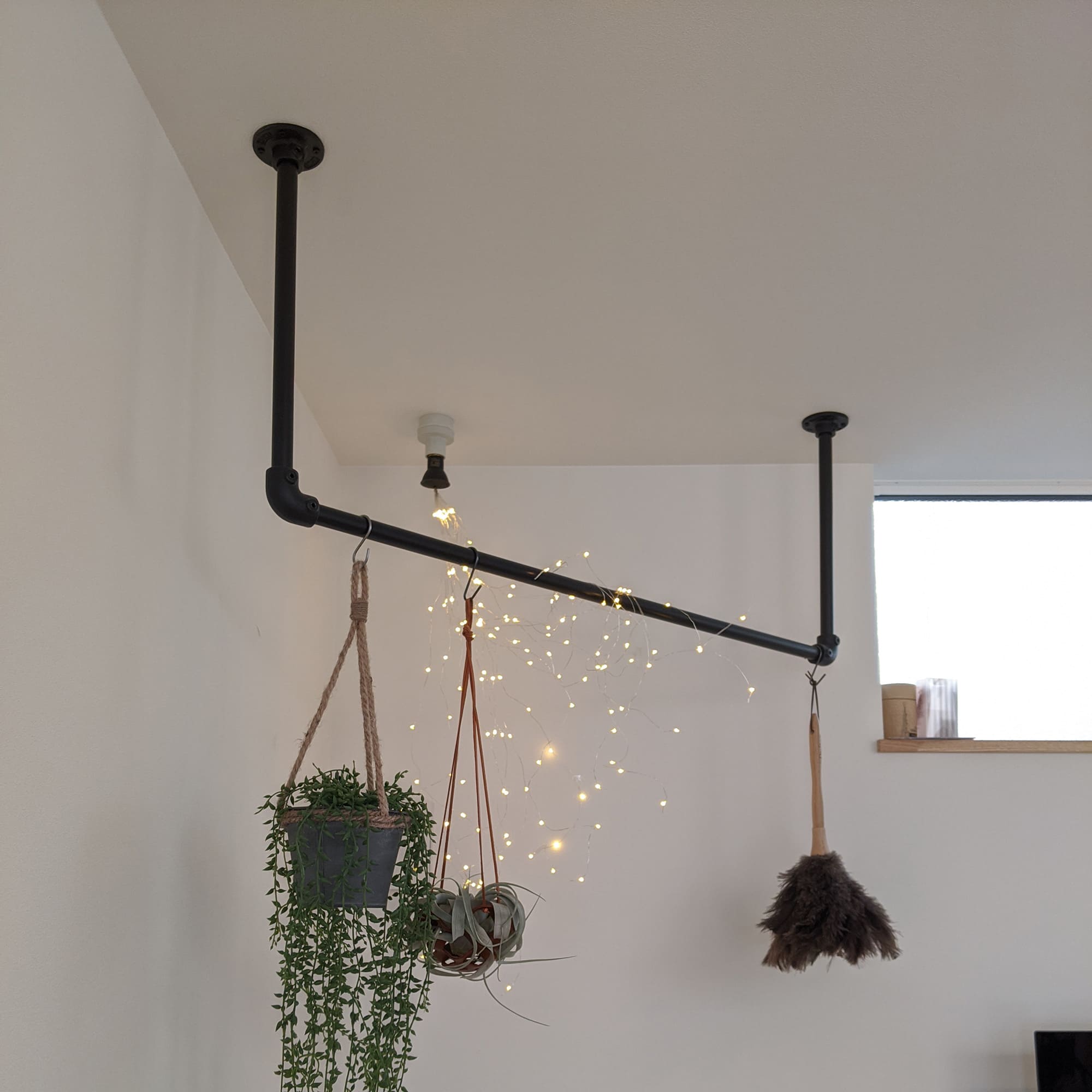 アイアンハンガーパイプ コの字型-天井吊セット H500 ブラック PS-HB008-55-G141