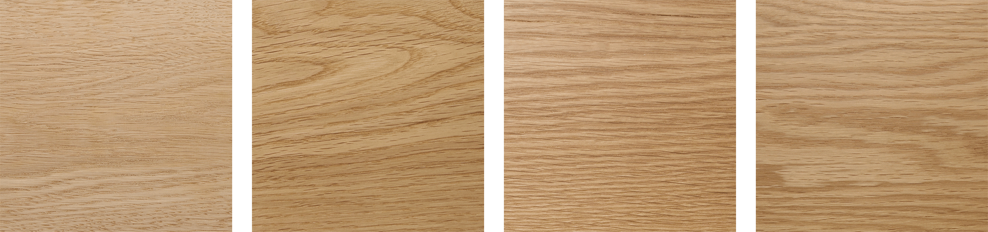 左から、無塗装 / 自然塗料 / ウレタン / セラウッド