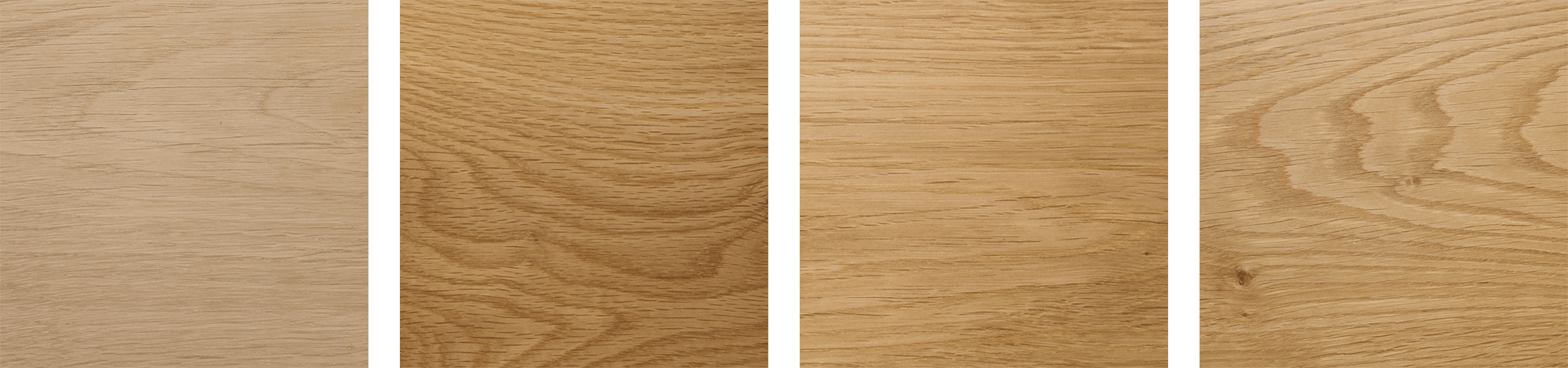 左から、無塗装 / 自然塗料 / ウレタン / セラウッド