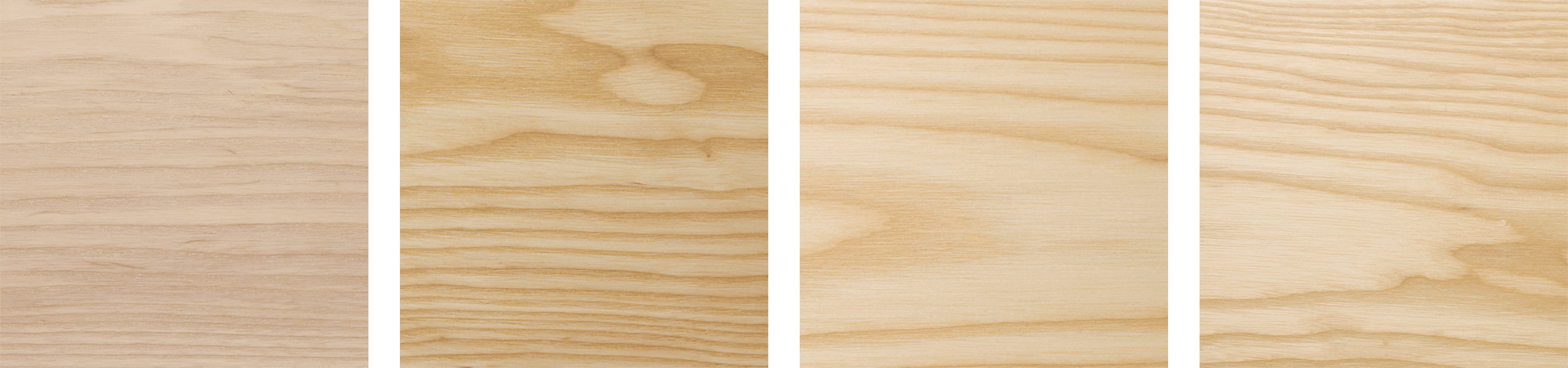 左から、無塗装 / 自然塗料 / ウレタン / セラウッド